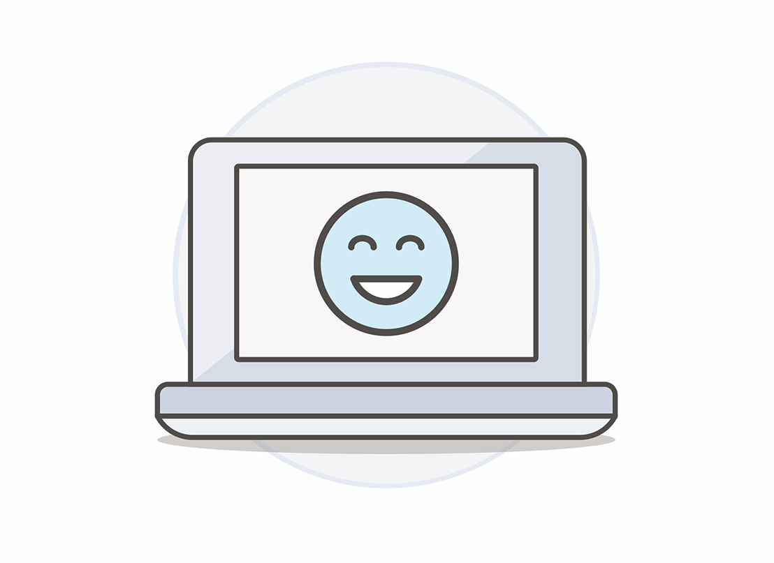 illustration of notebook computer with smiley face on its screen